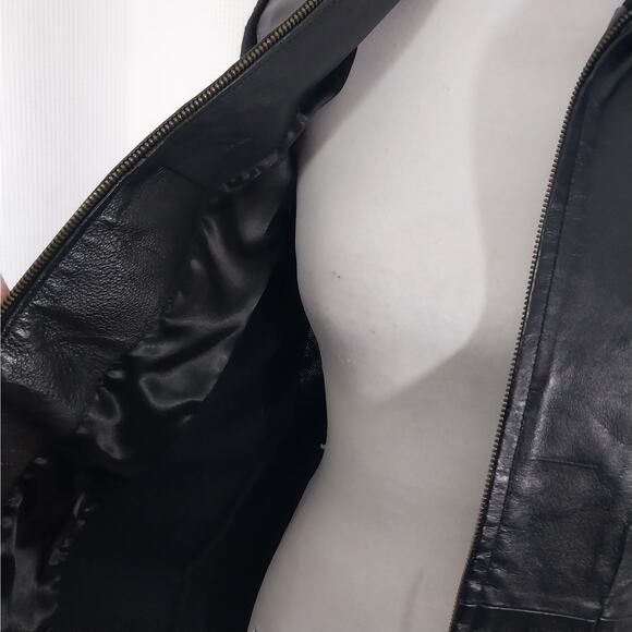 COLDWATER CREEK! LUXE BLACK GENUINE LEATHER, KNIT SLEEVE JACKET, COAT! SZ M - Picture 6 of 10